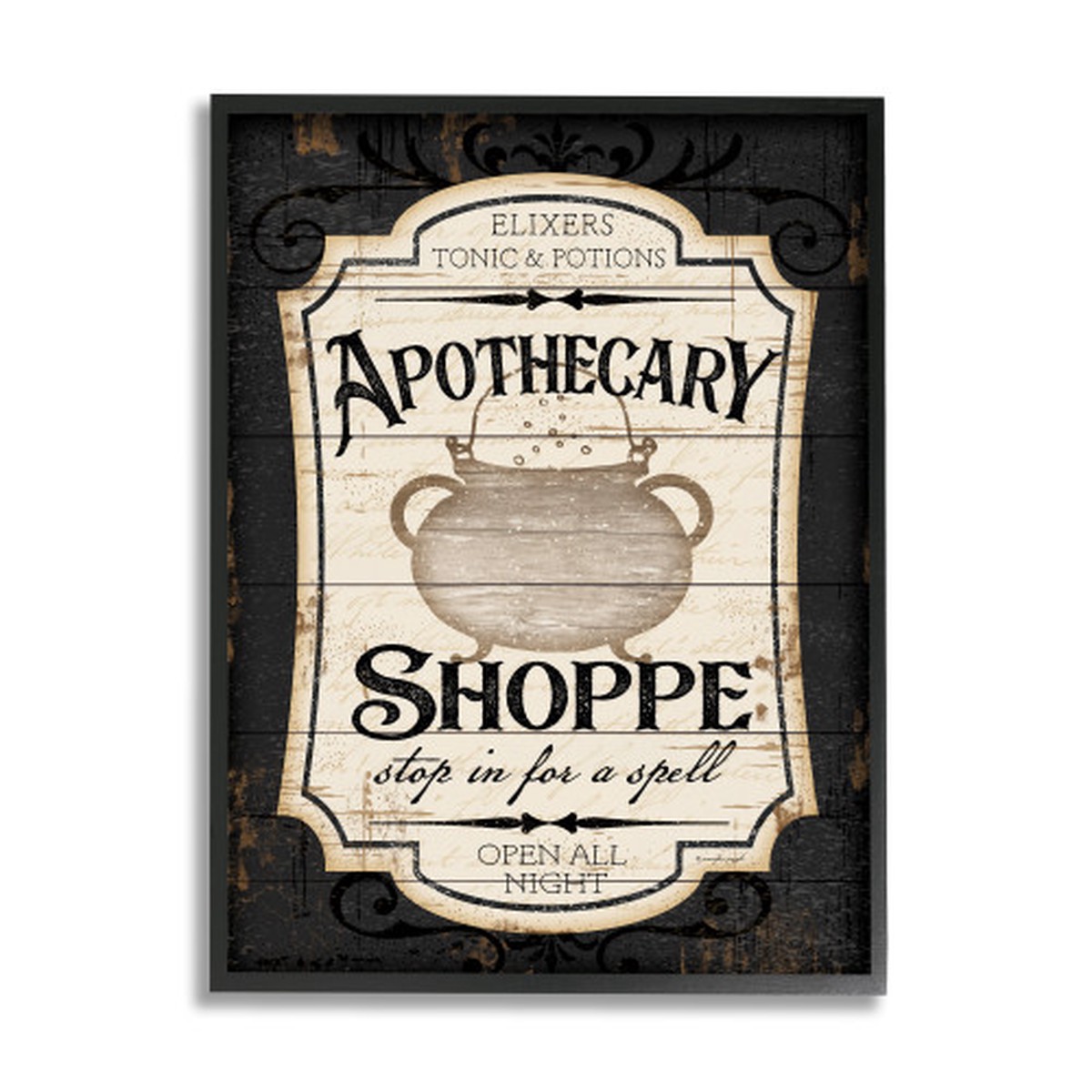 Witch Potion “Apothecary Shoppe” Cauldron Halloween Black Framed Wall Art, 16 x 20