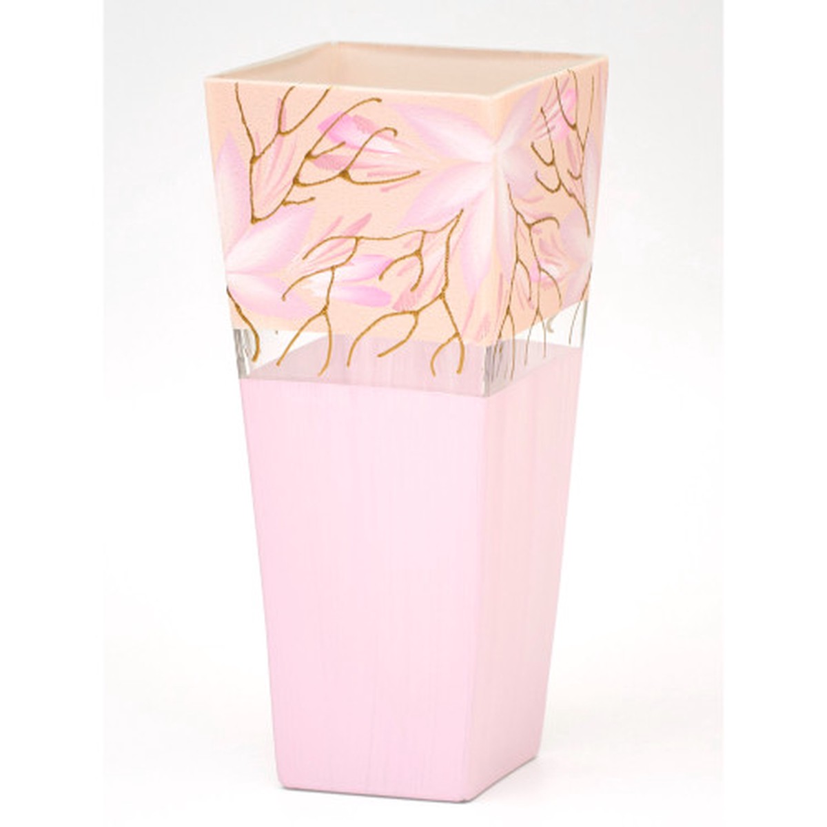 10.5″ Pink and Brown Floral Trapezoid Glass Vase