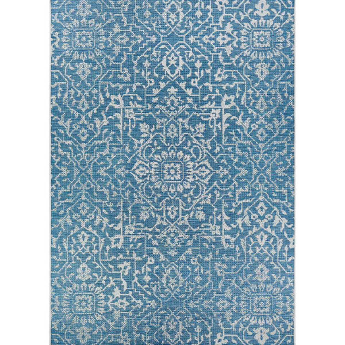 10.5′ x 9′ Ocean Blue and Ivory Floral Rectangular Area Throw Rug