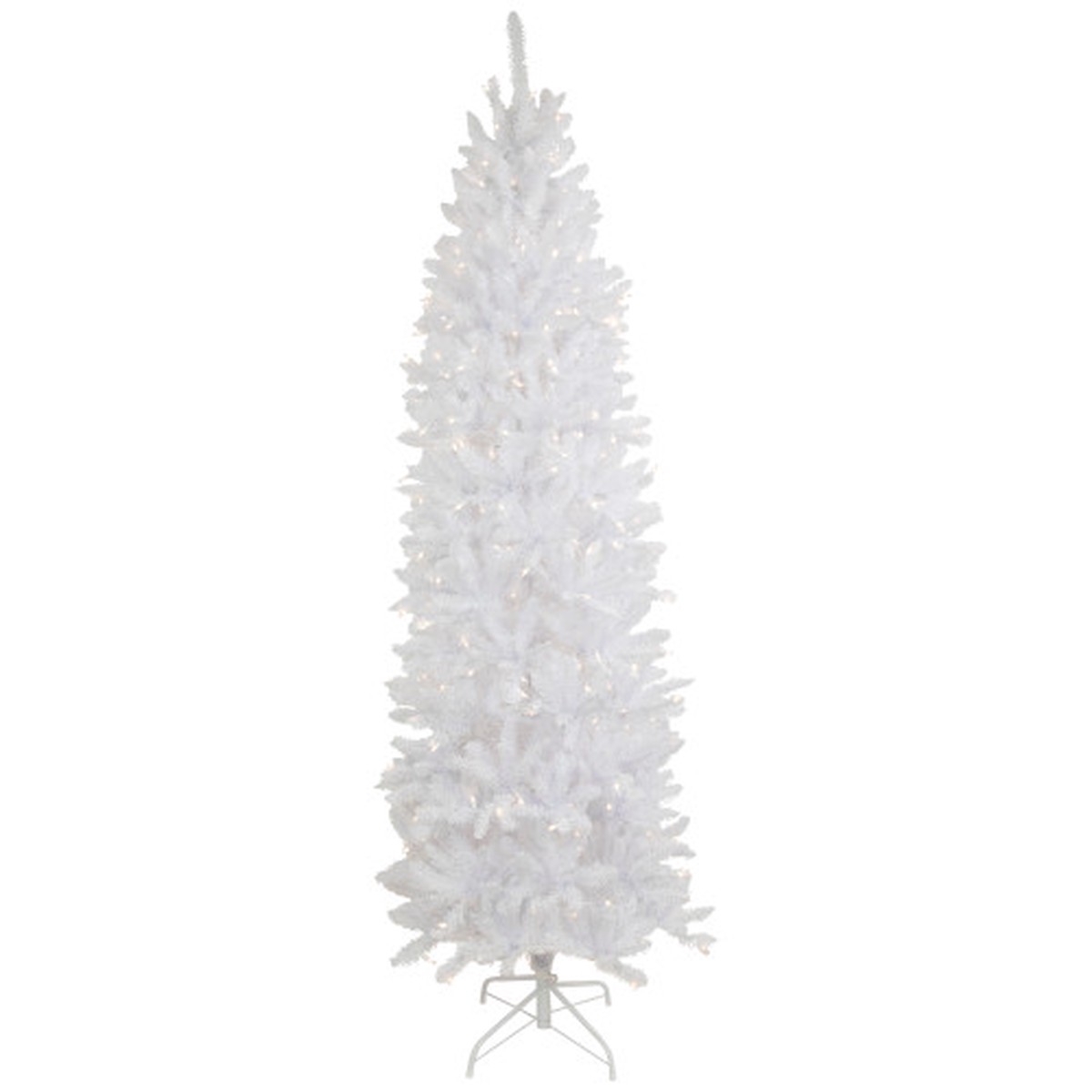 7.5′ Pre-Lit Rapids White Pine Pencil Artificial Christmas Tree, Clear Lights