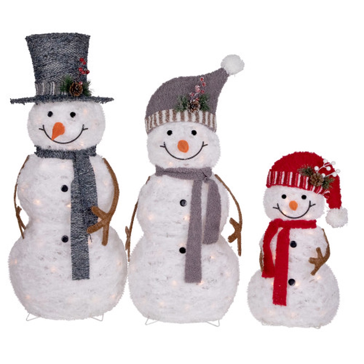 Lighted Snowman Family Outdoor Christmas Decoration – 39.5″ – Warm White – Set of 3