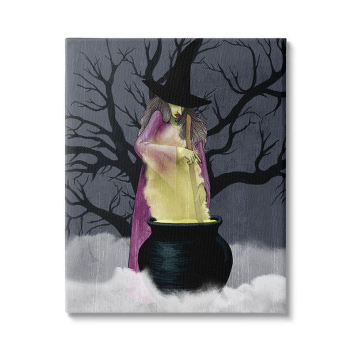 Witch Stirring Smokey Cauldron Spooky Halloween Canvas Wall Art, 16″ x 20