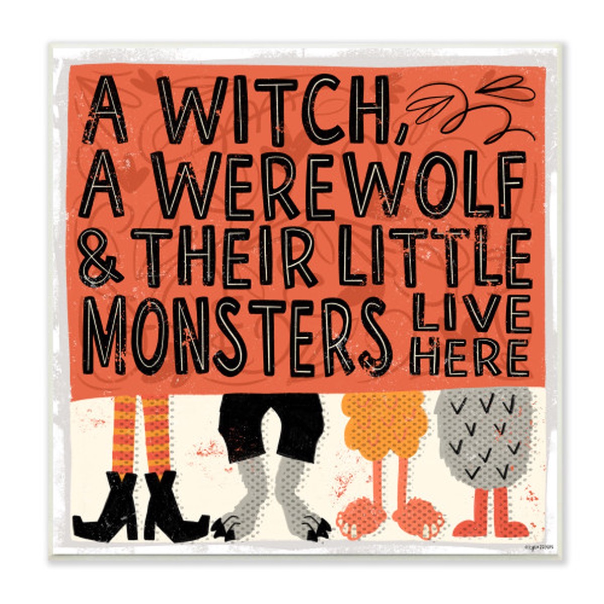 Witch Werewolf and Little Monsters Halloween Wall Sign, 12″ x 12″