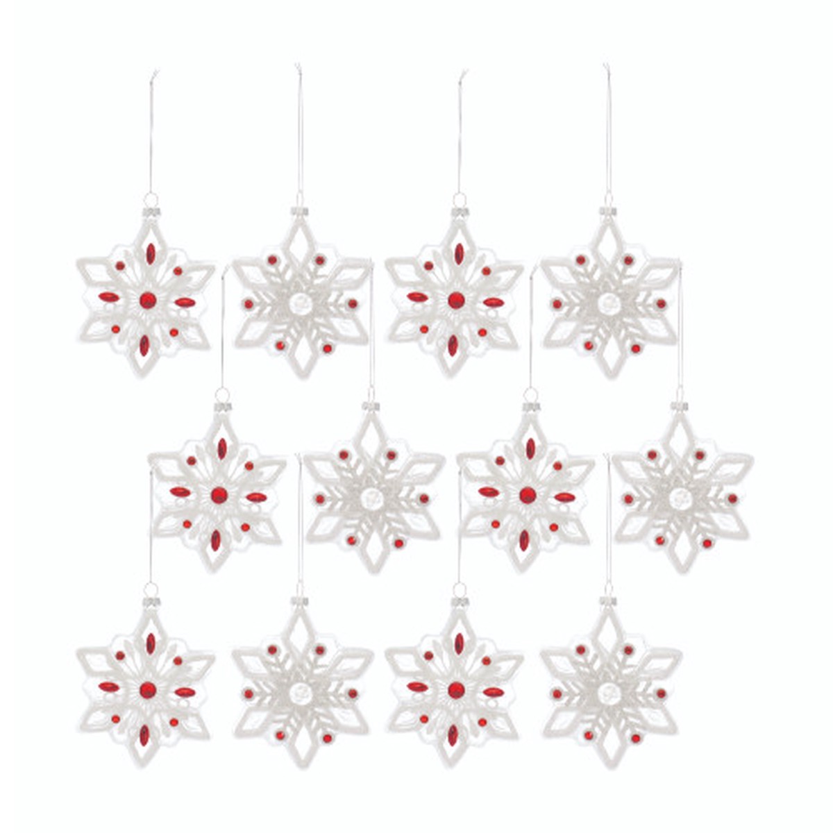 12ct Snowflakes with Red Beads Christmas Ornaments 5.5″