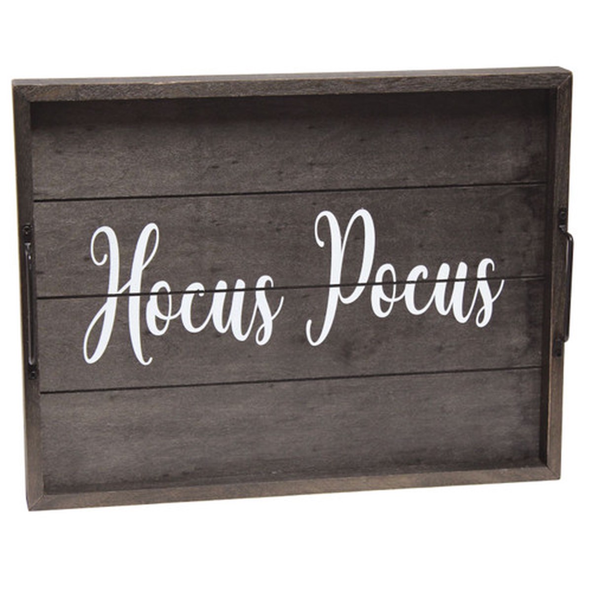 “Hocus Pocus” Rectangular Wooden Accent Tray with Handles – 15.5″ – Black and White