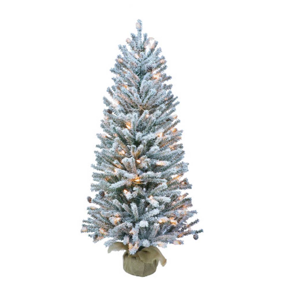 Pre-lit Slim Flocked Fir Artificial Christmas Tree - 4 - Clear Lights
