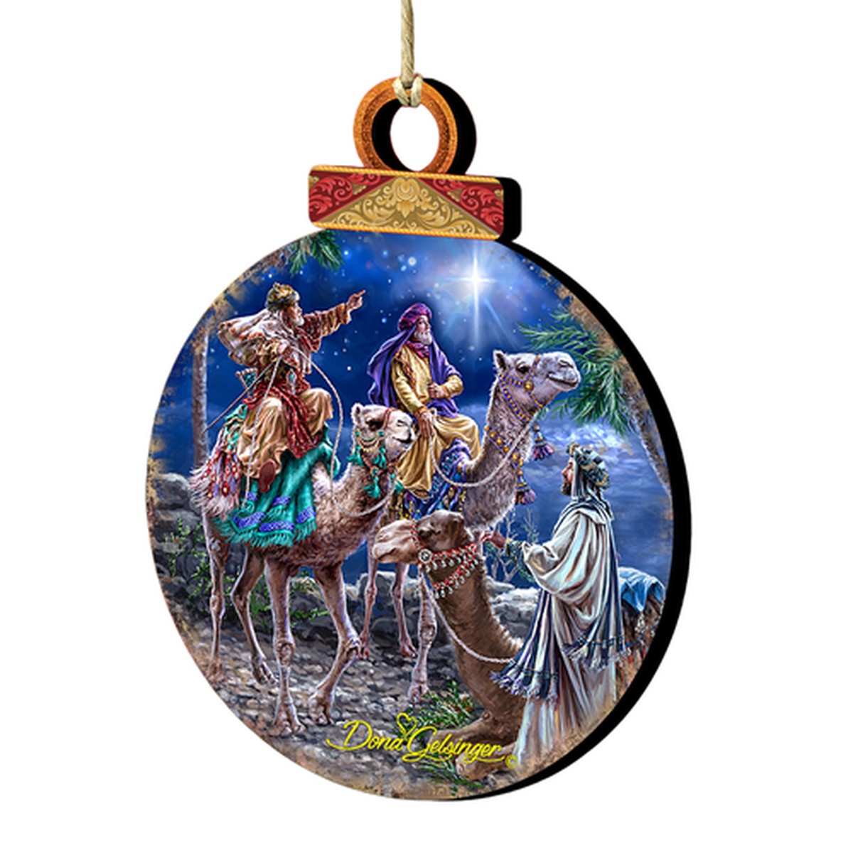 Set of 2 Wise Men Riding a Camel Wooden Christmas Ornaments 5.5″