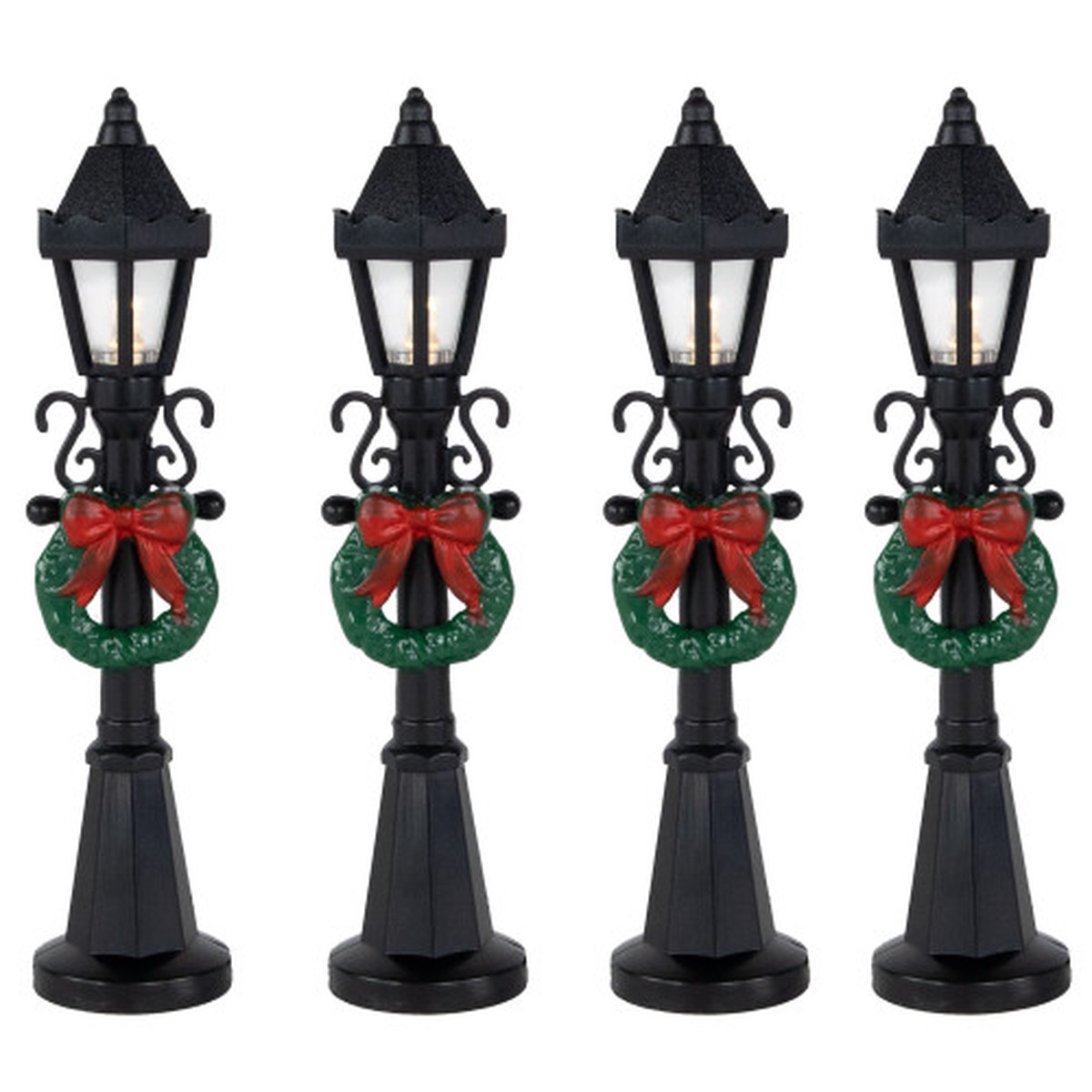 Set of 4 Lighted Street Lamps Christmas Village Display Pieces - 4.75"