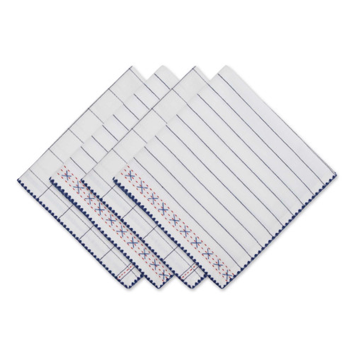 Windowpane Oversized Square Dining Napkins – 20″ – White and Blue – Set of 4