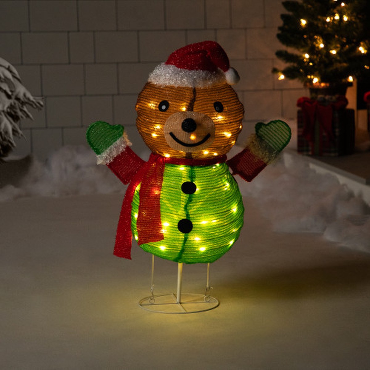 27″ Pre-Lit LED Pop-up Bear in Santa Hat Outdoor Christmas Decoration