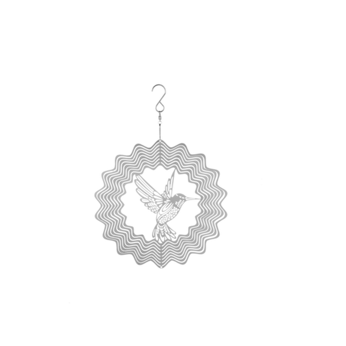 8″ Silver Tone Hummingbird Steel Wind Spinner