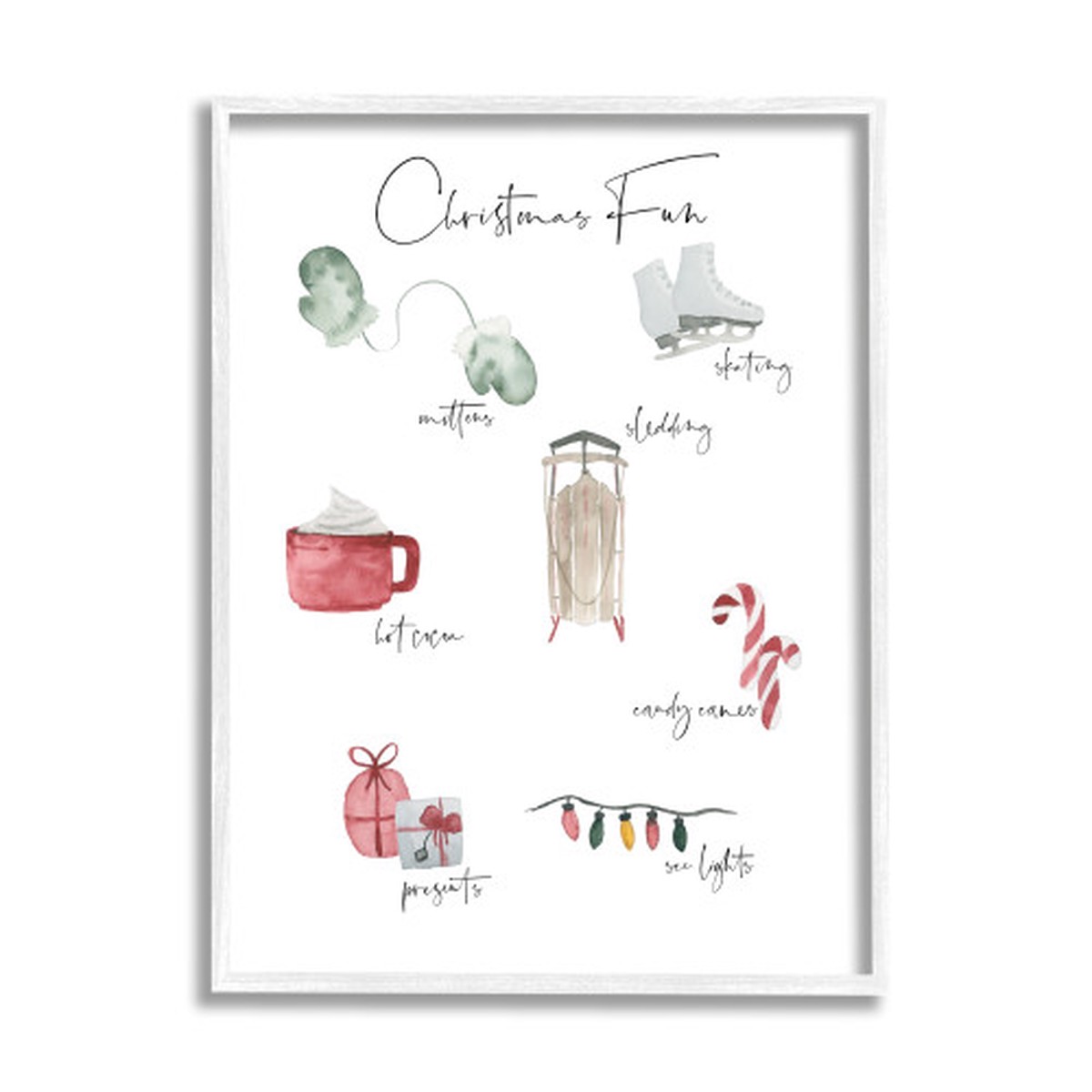 “Christmas Fun” Illustrated Item List Framed Giclee Texturized Wall Art, 16″ x 20″