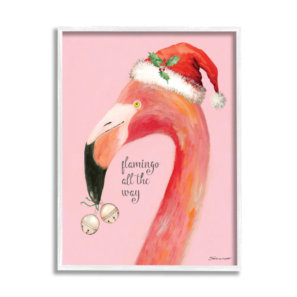 “Flamingo All The Way” White Framed Christmas Wall Art, 24″ x 30″