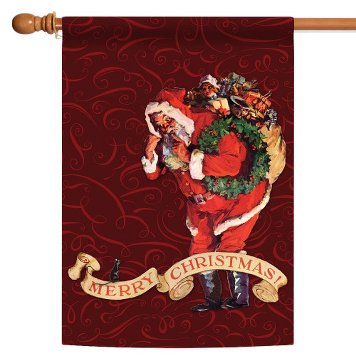 “Merry Christmas” Santa and a Mouse Outdoor House Flag 40″ x 28″