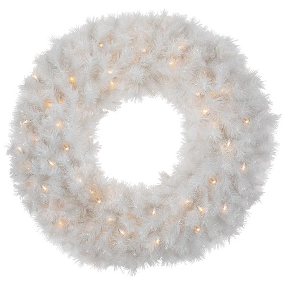 Pre-Lit White Alaskan Pine Artificial Christmas Wreath - 36" - Warm White LED Lights