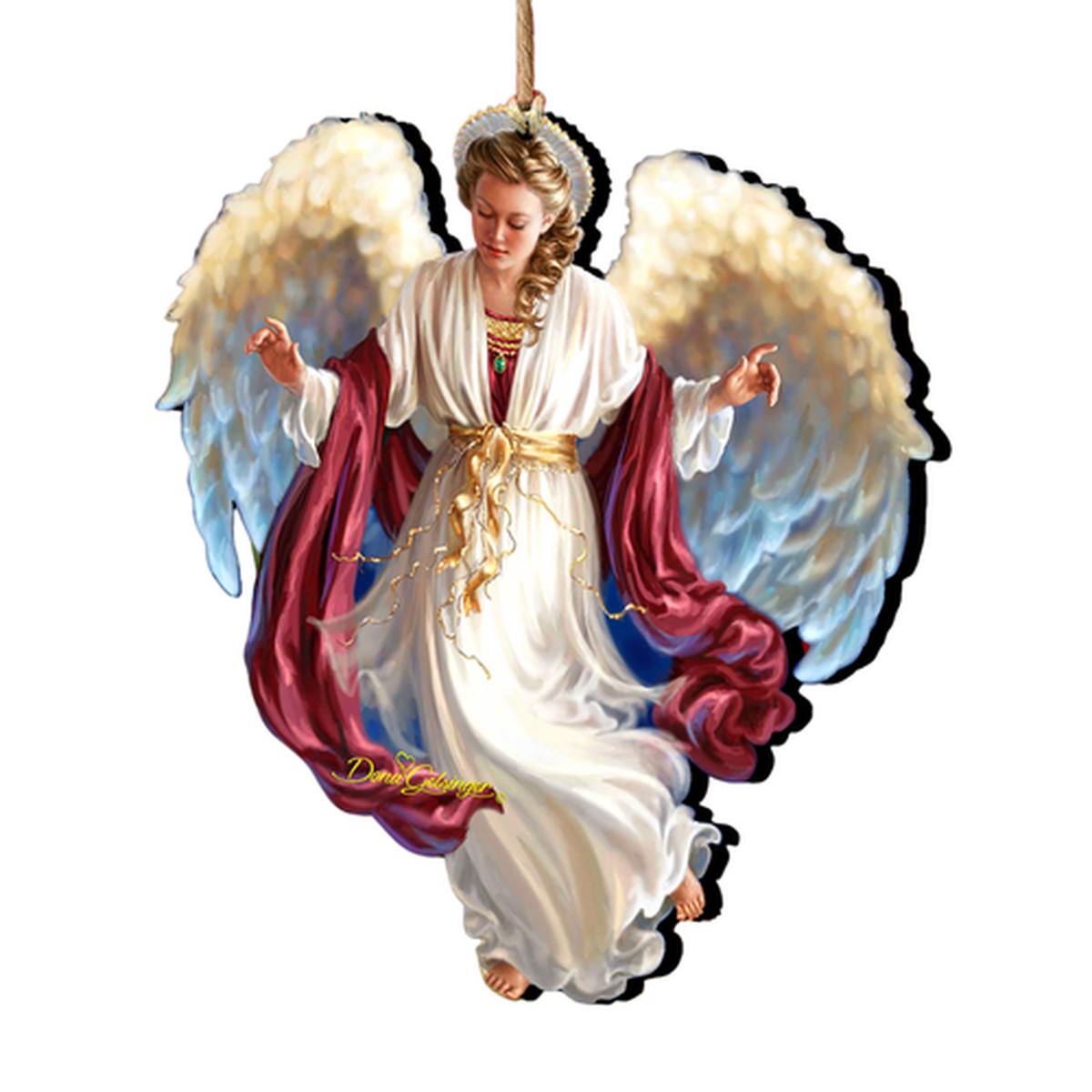 Set of 2 Angel Bringing Peace on Earth Wooden Ornaments 5.5″