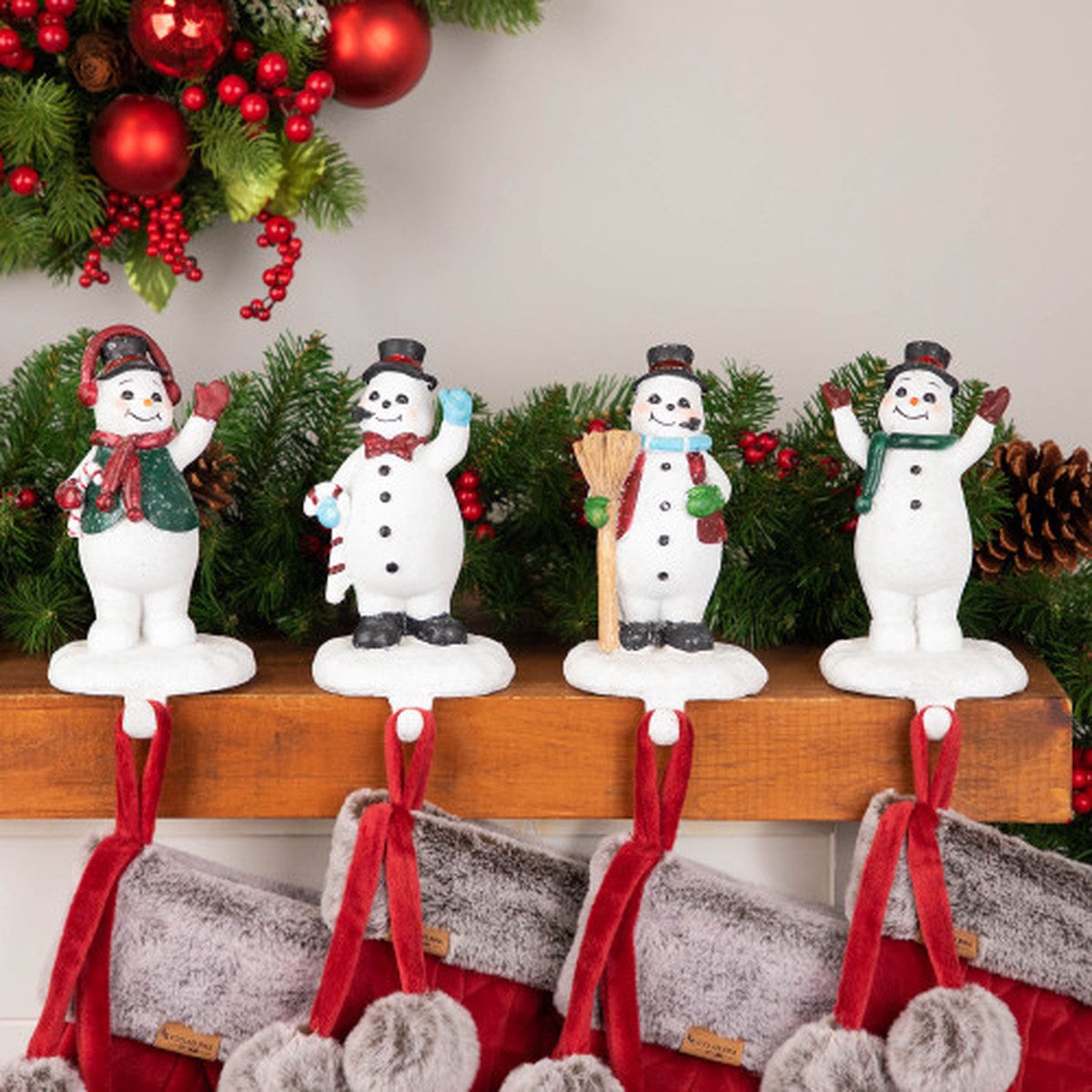 Winter Ready Glitter Snowman Christmas Stocking Holders – 7″ – Set of 4