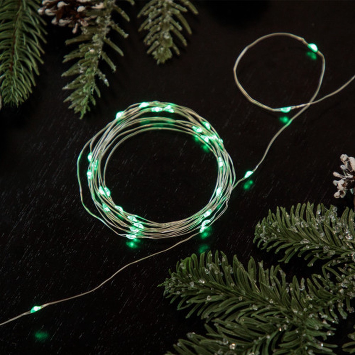 Micro Fairy Christmas Lights - 4" Spacing - Green LED - Copper Wire - 50ct