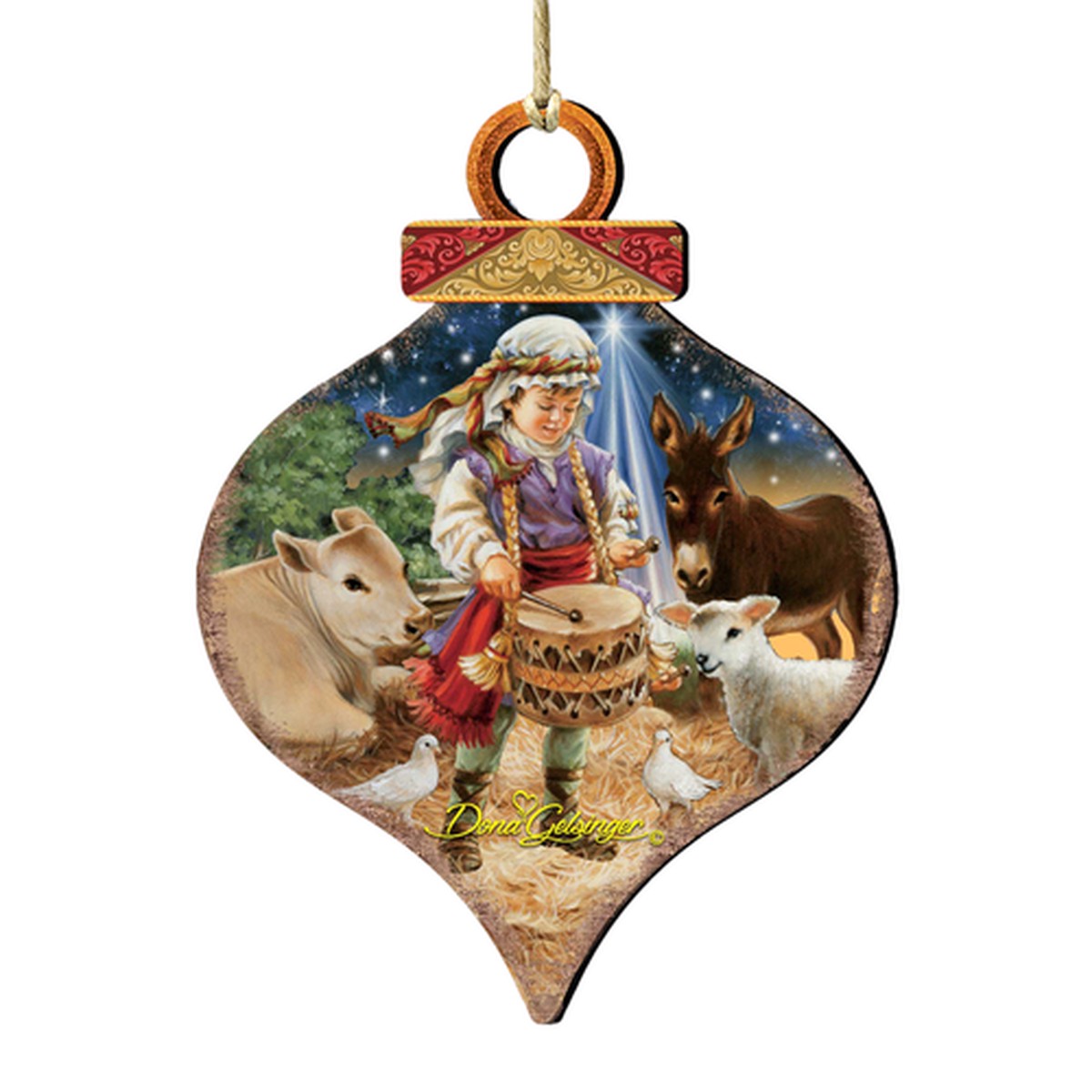Set of 2 Little Drummer Boy Wooden Onion Shaped Christmas Ornaments 5.5″