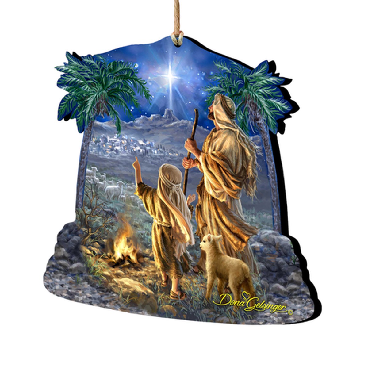 Shepherds Keeping Watch Wooden Christmas Ornaments – 5.5″ – Set of 2