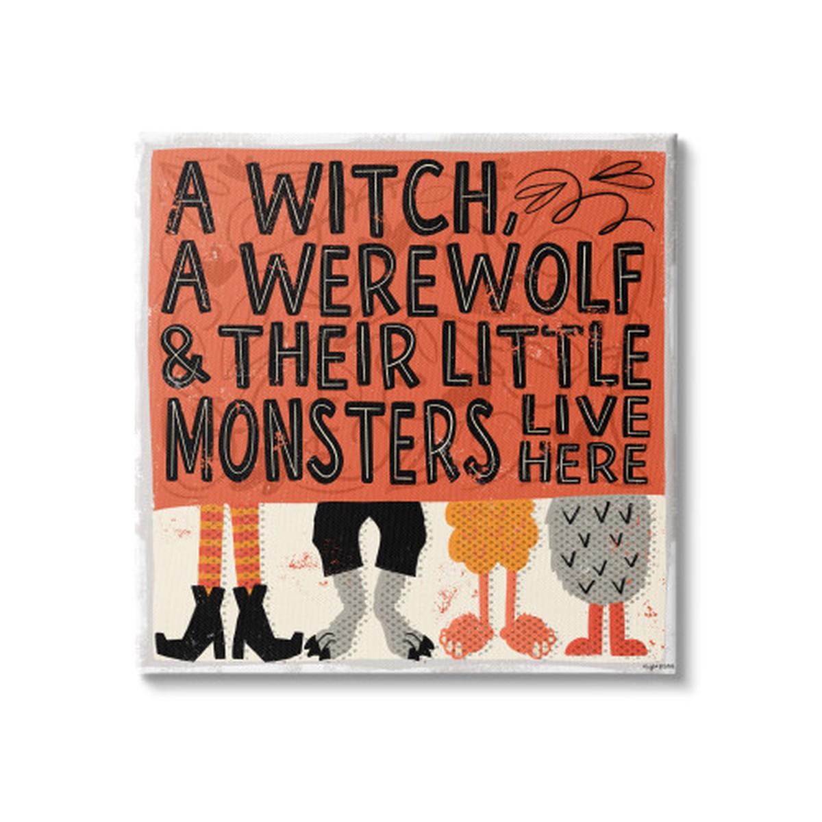 Witch Werewolf and Little Monsters Halloween Stretched Canvas Wall Art, 30″ x 30″