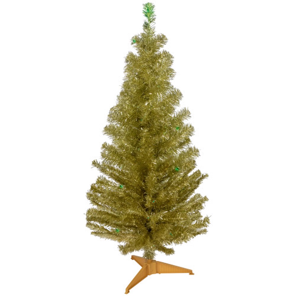 4′ Pre-Lit Gold Iridescent Tinsel Slim Artificial Christmas Tree – Green Lights