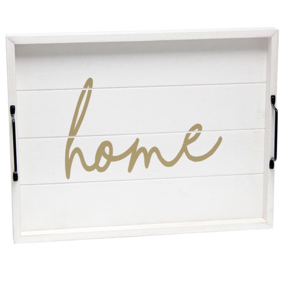 “Home” Rectangular Wooden Accent Tray with Handles – 15.5″ – White