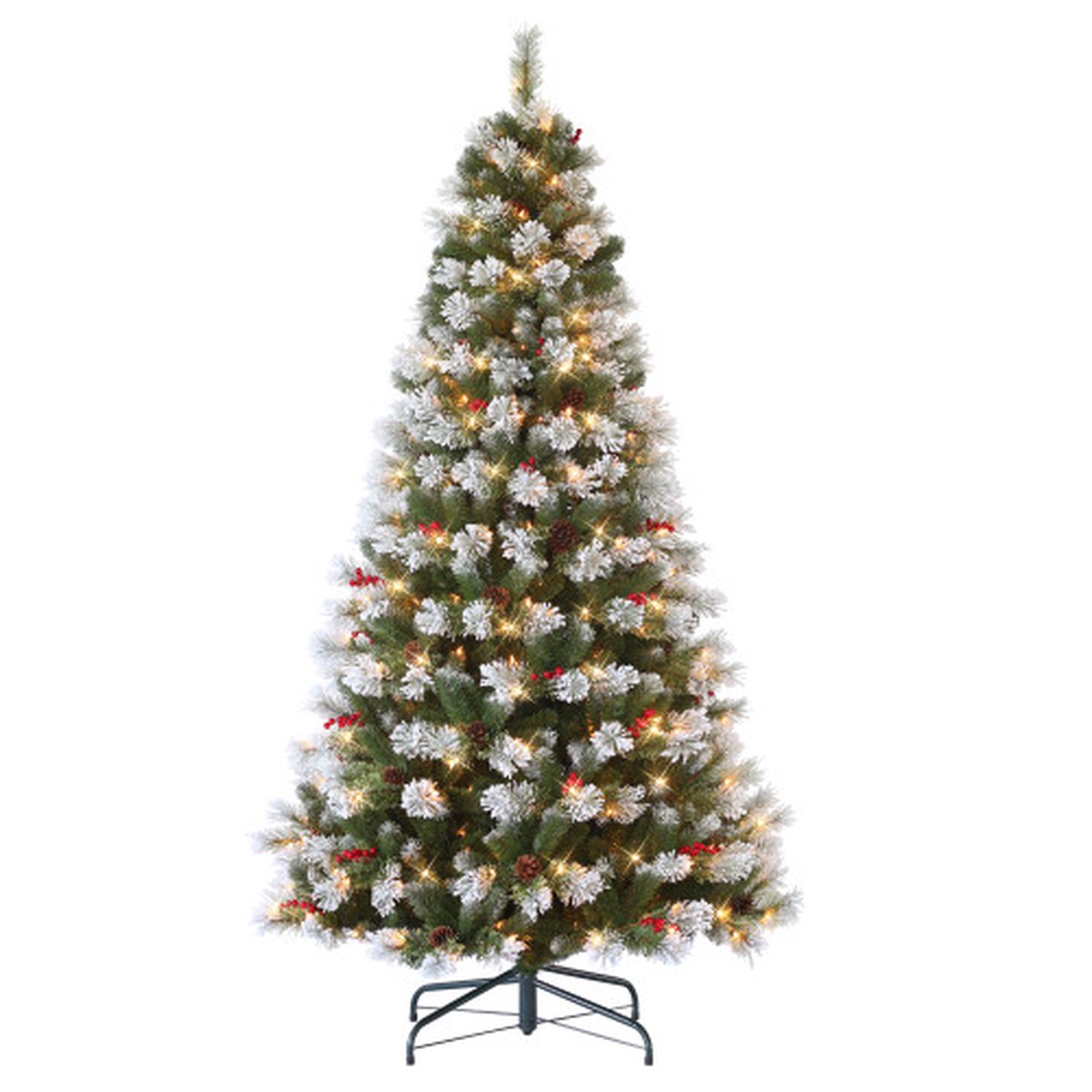 Pre-lit Medium Flocked Pine Artificial Christmas Tree - 7.5 - Clear Lights