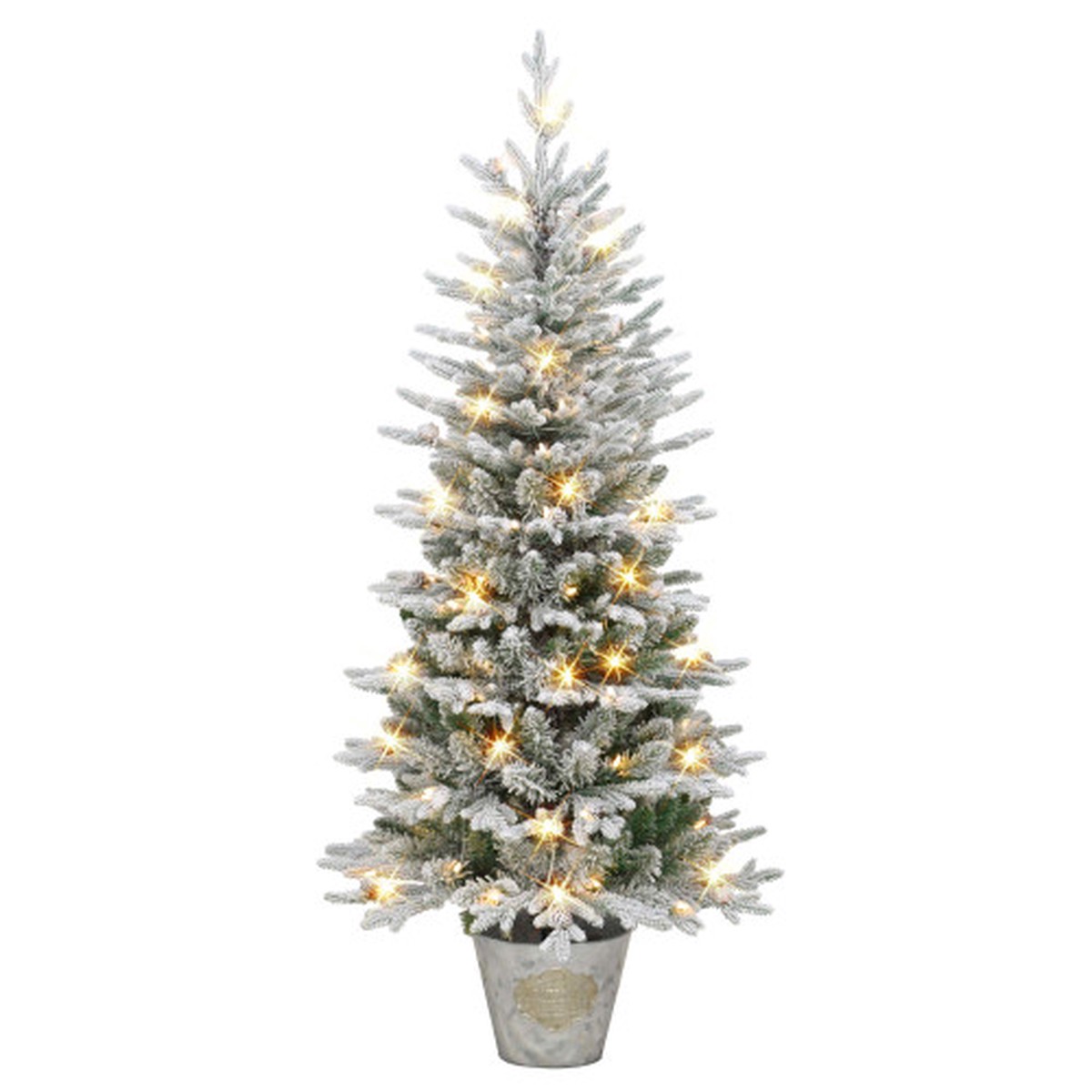 Pre-lit Potted Flocked Pine Medium Artificial Christmas Tree - 6 - Clear Lights