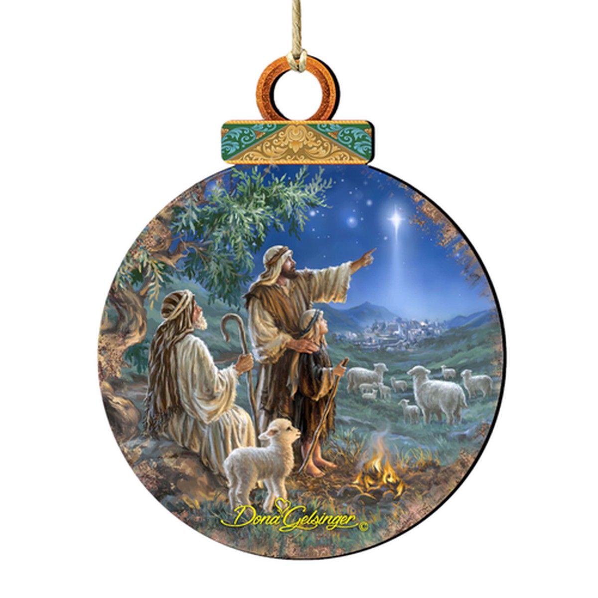 Set of 2 Shepherd Soaring Star Wooden Christmas Ornaments 5.5″
