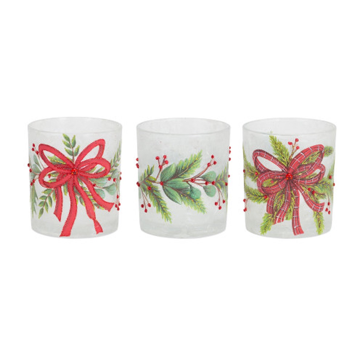 Set of 6 Holly Berry Christmas Votive Candle Holders 3.25″