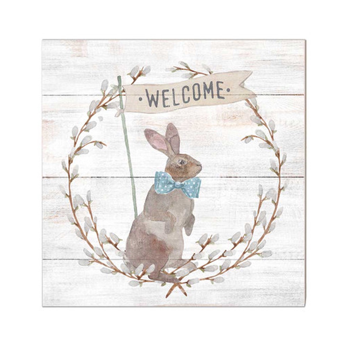 10″ Brown and White “Welcome” Easter Bunny Sign