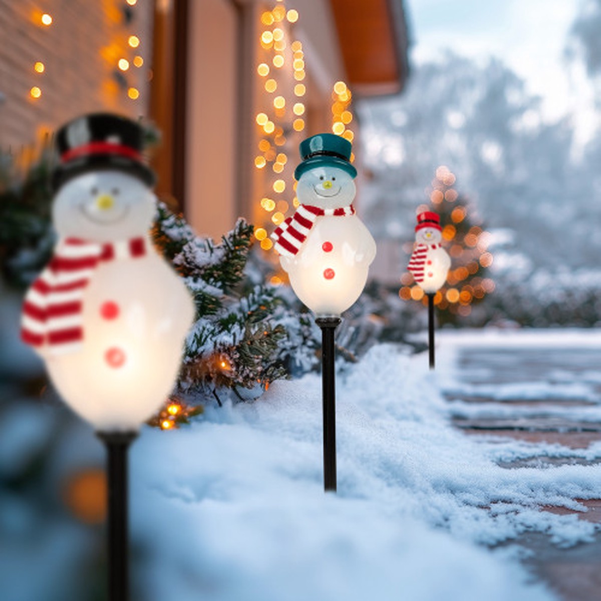 16″ Lighted Snowmen Christmas Outdoor Pathway Markers – Set of 3