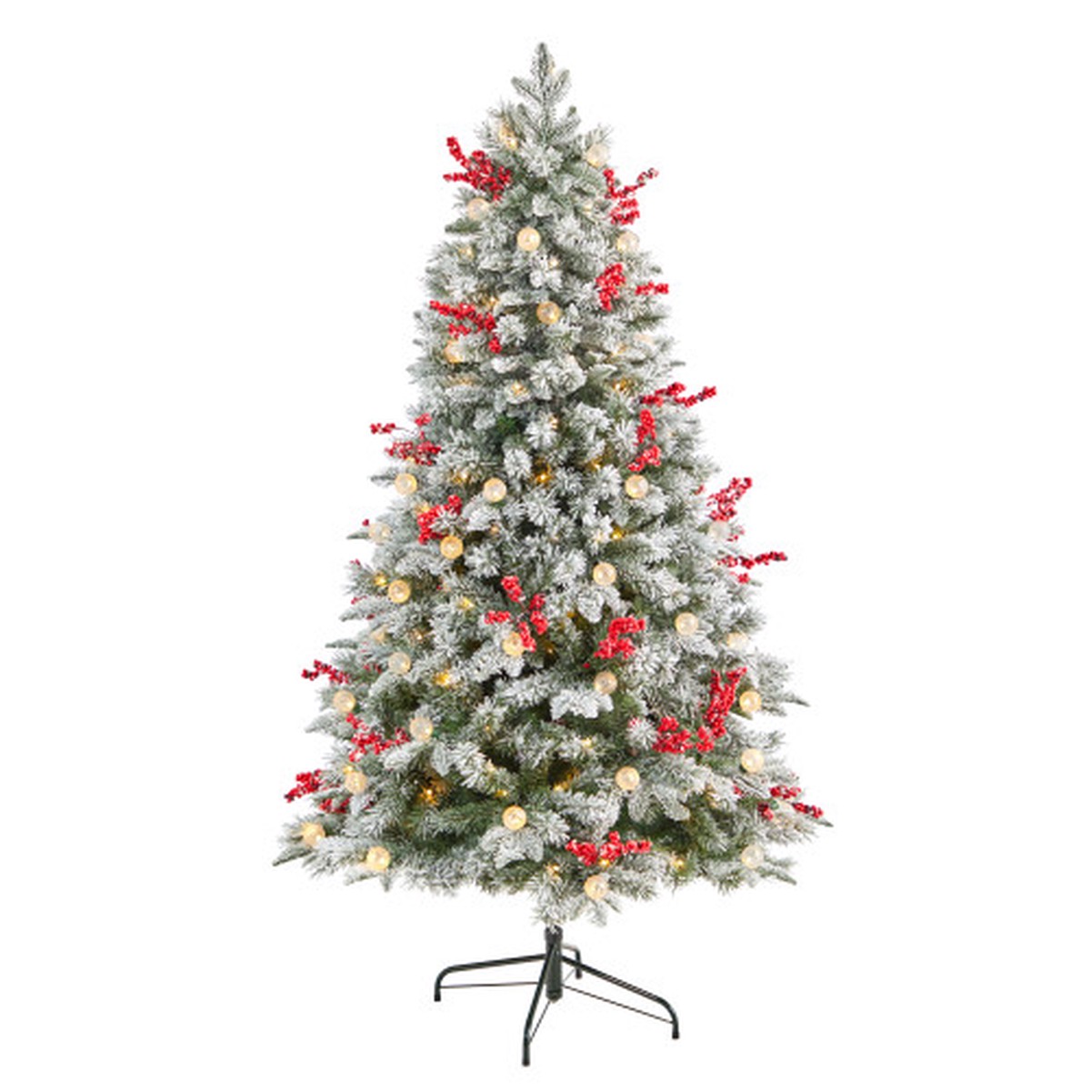 6 Pre-Lit Flocked Artificial Christmas Tree, Warm Clear LED Lights