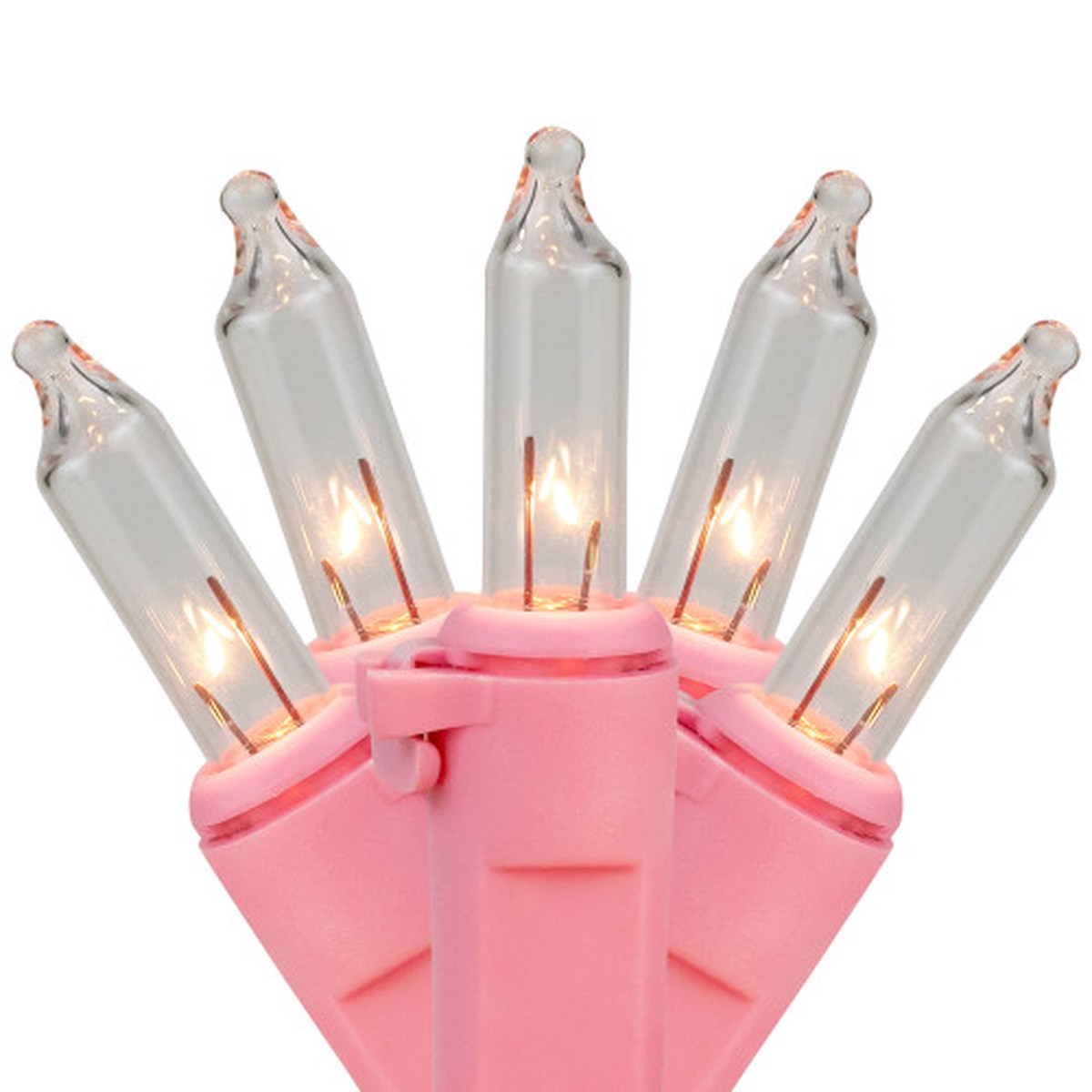 Mini Incandescent Christmas Light Set - Clear - 2.5" Spacing - Pink Wire - 50ct