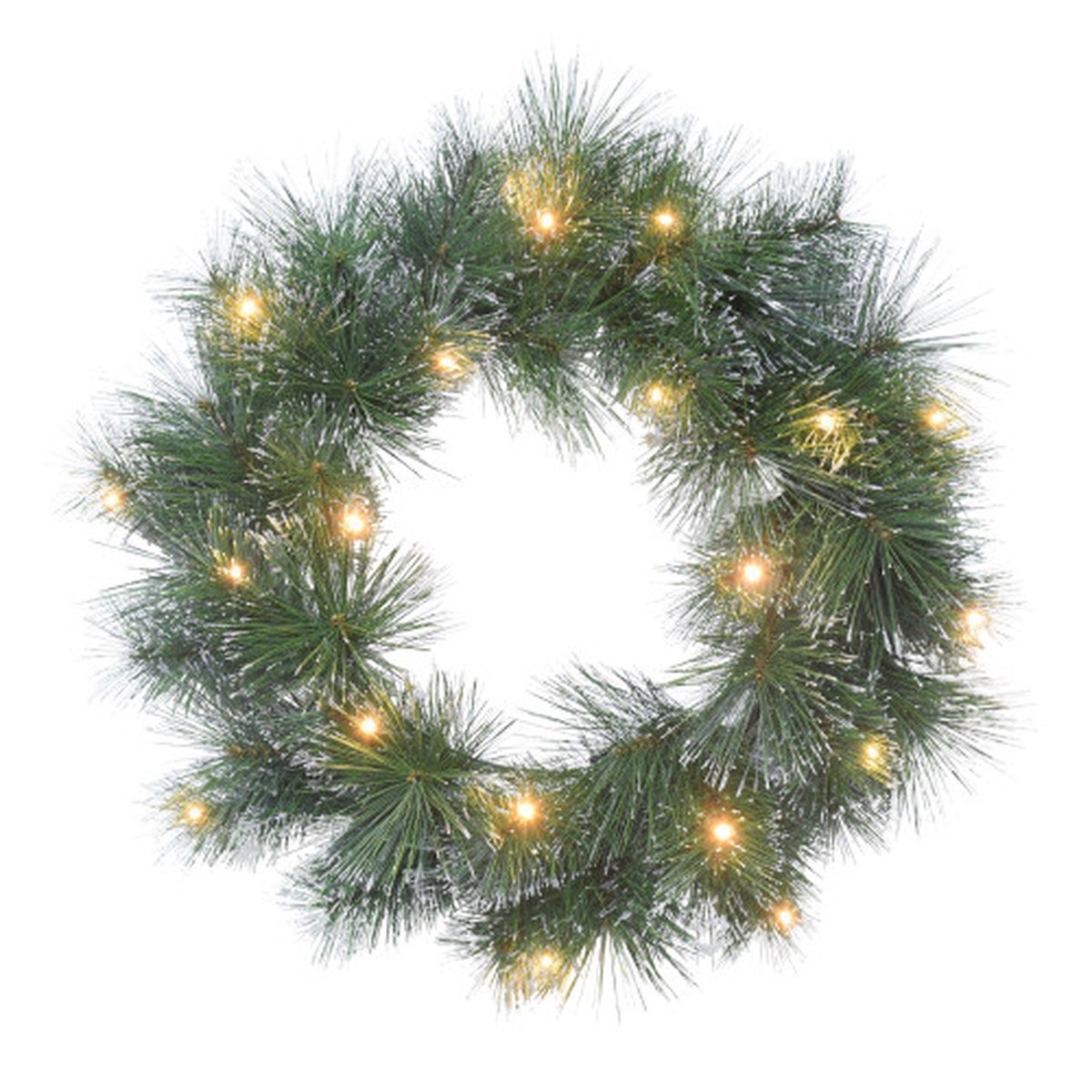 Pre-Lit Frosted Pine Artificial Christmas Wreath – 24 – Warm White LED Lights