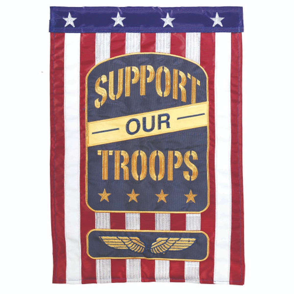 Stars and Stripes “Support Our Troops” Patriotic Outdoor Garden Flag – 18″ x 13″