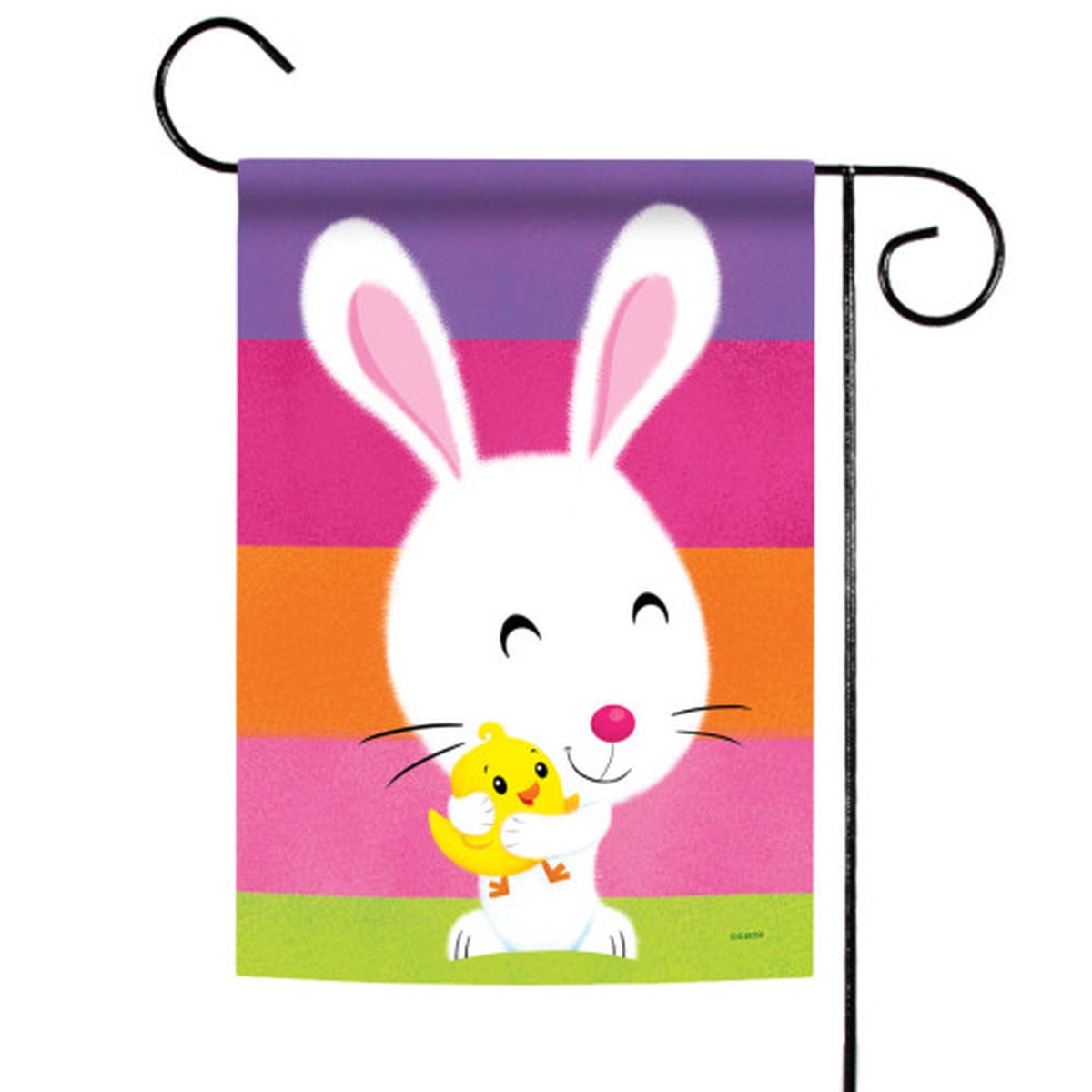 White and Pink Fuzzy Bunny With Chicken Outdoor Garden Flag 18″ x 12.5″
