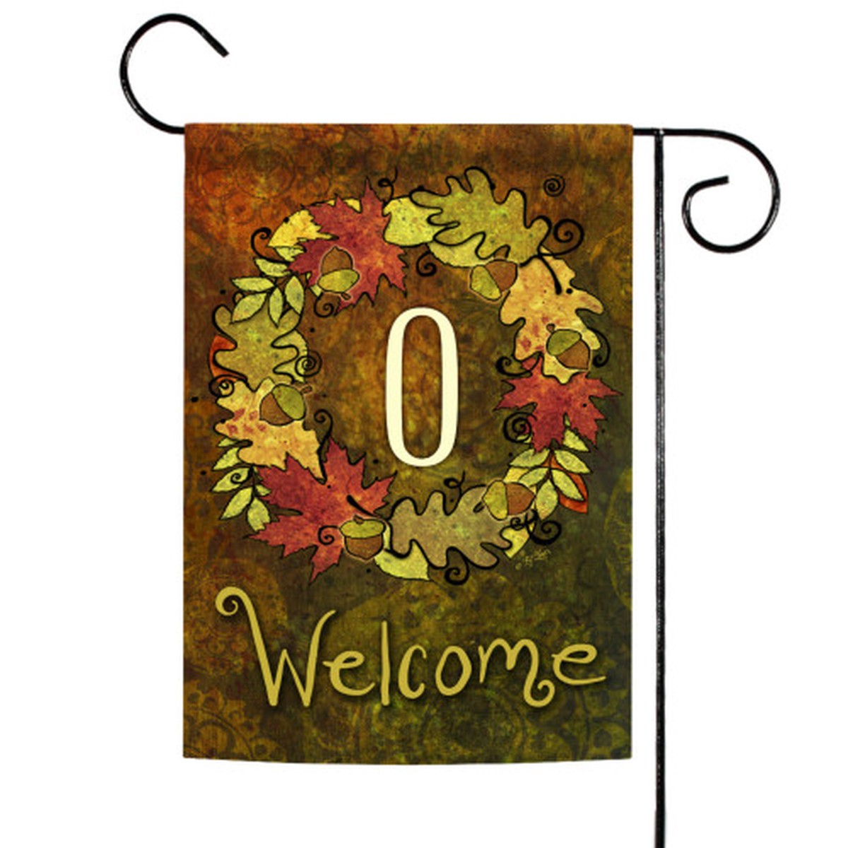 Yellow and Brown Fall Wreath Monogram O Outdoor Garden Flag 18″ x 12.5″