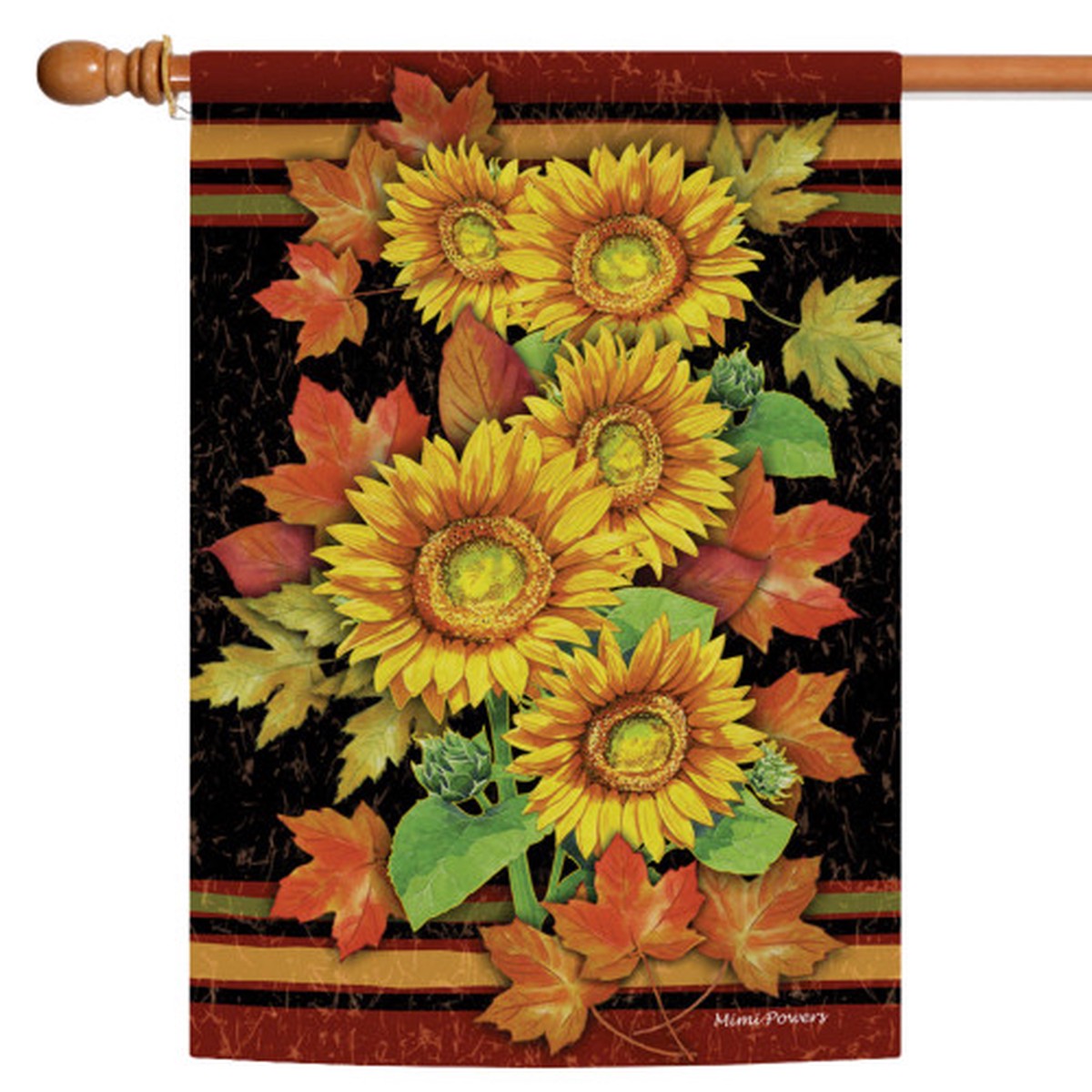 Yellow and Green Sunflowers with Fall Leaves Outdoor House Flag 40″ x 28″