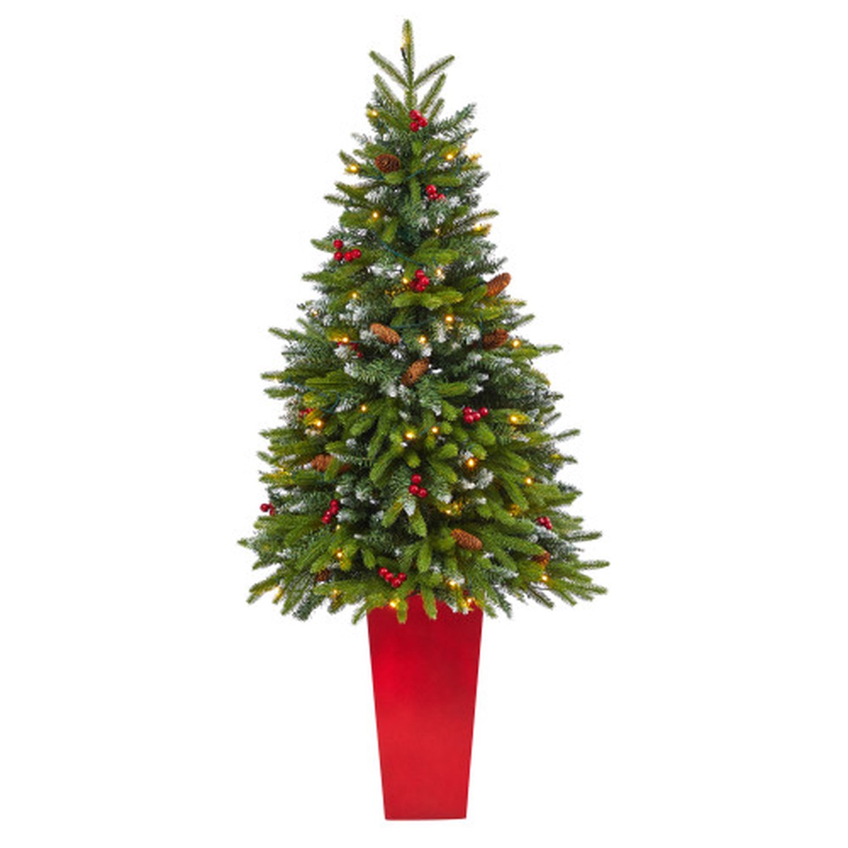 5' Pre-Lit Snow Tipped Mini Artificial Christmas Potted Tree, Clear LED Lights