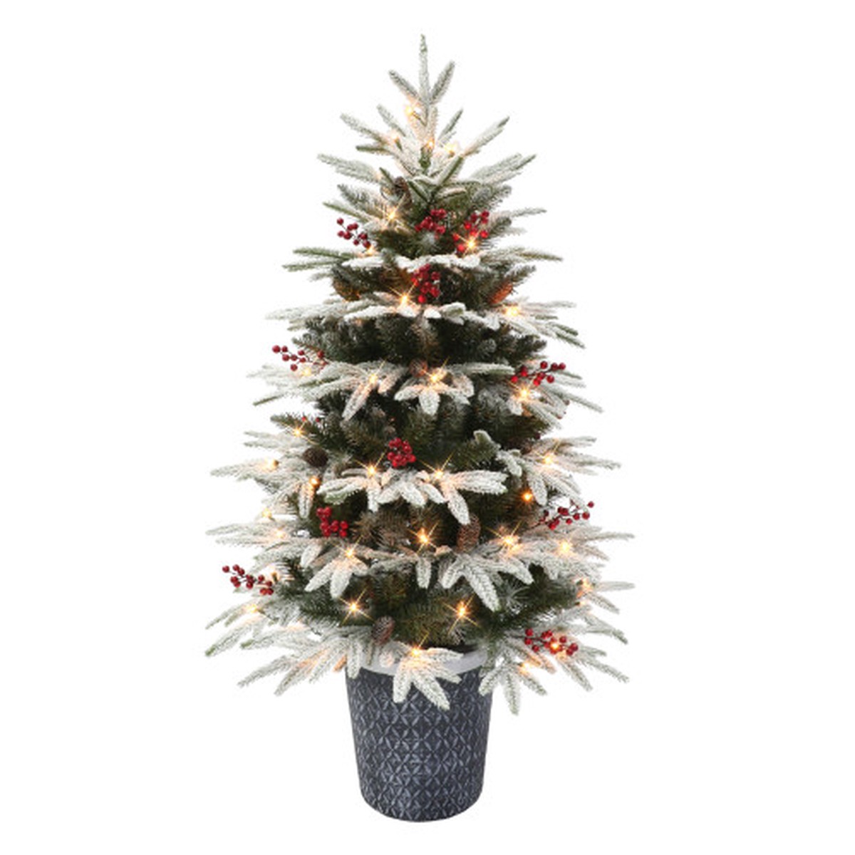 Pre-lit Potted Flock Halifax Fir Artificial Christmas Tree - 4.5 - Clear Lights