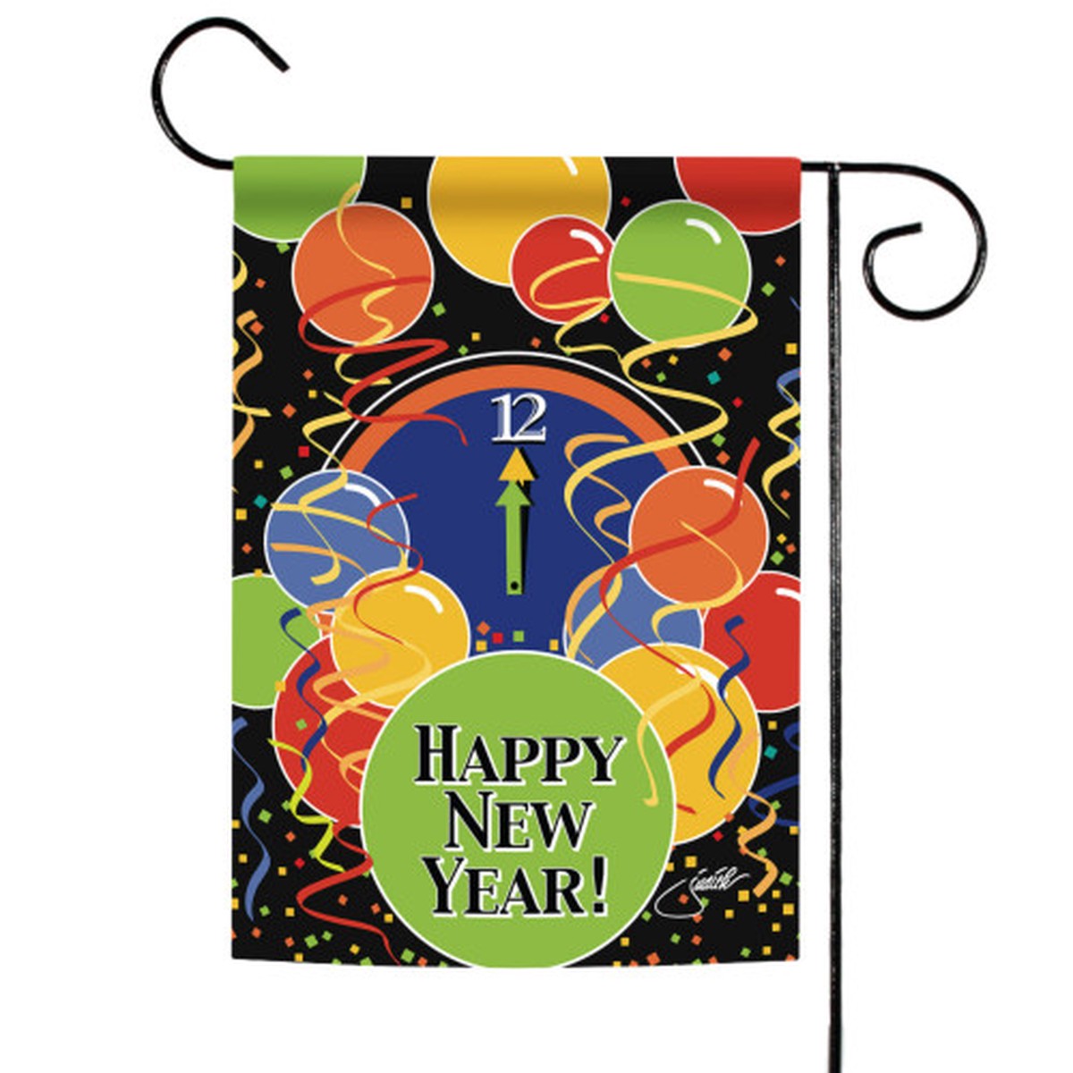 Stroke of Midnight New Year’s Outdoor Garden Flag – 18″ x 12.5″ – Black and Green