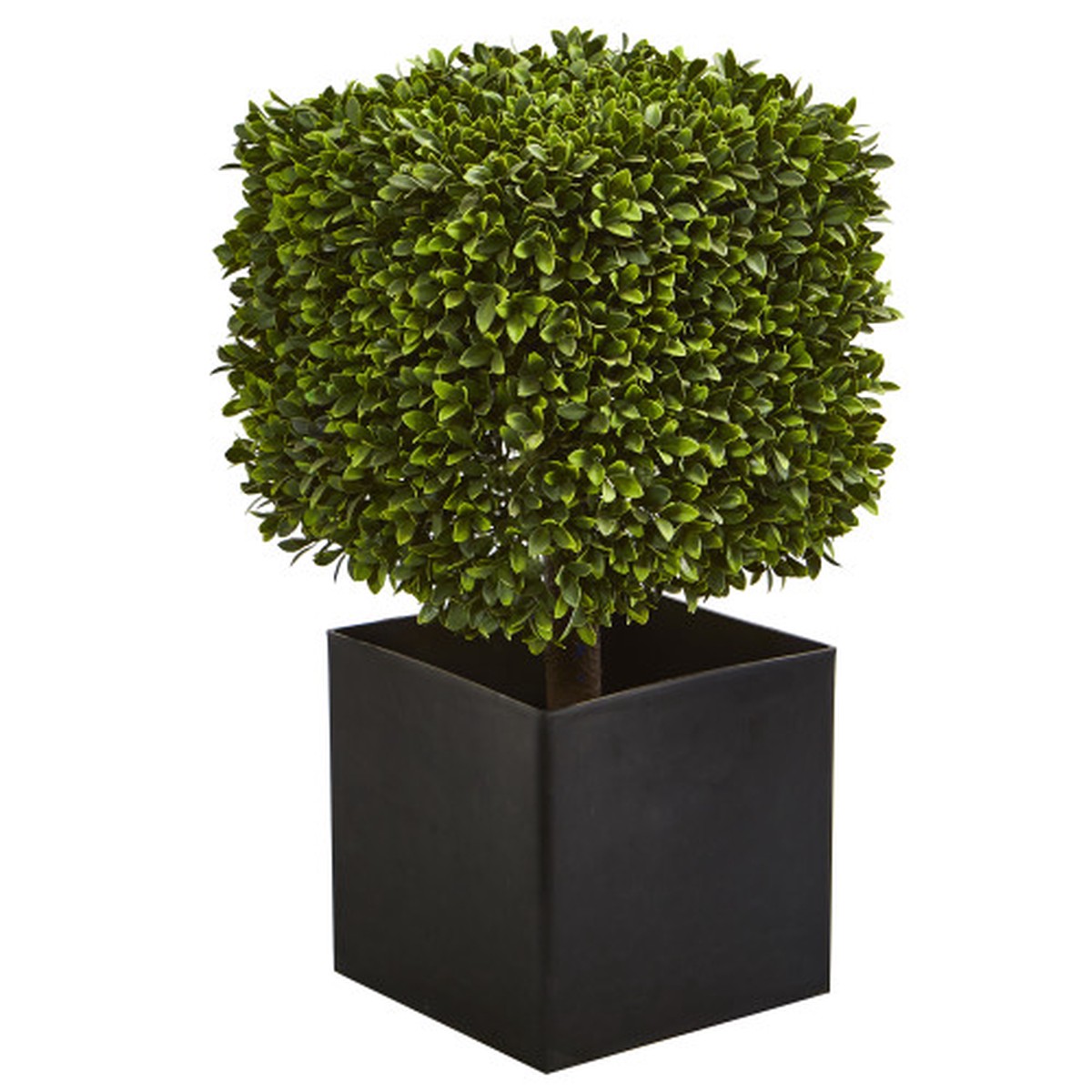 27" Artificial Outdoor Boxwood Plant with Black Planter