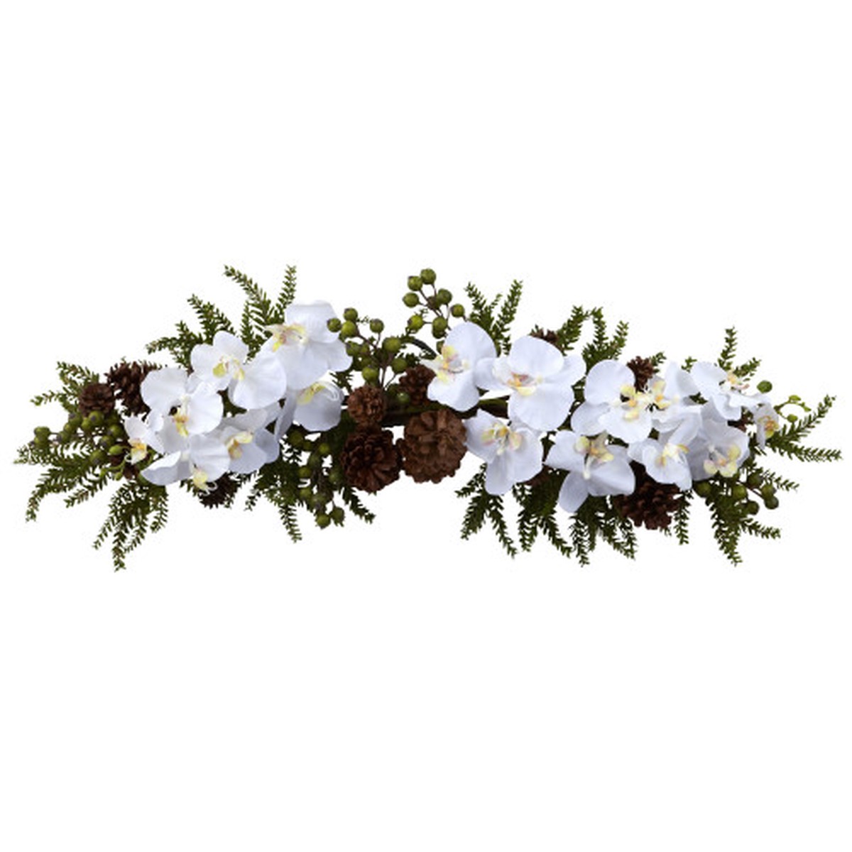 30" Phalaenopsis Orchid and Pine Artificial Christmas Swag, Unlit