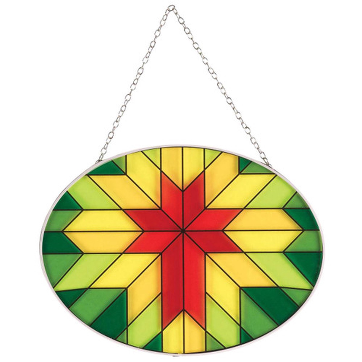 9″ Yellow and Red Cross Oval Outdoor Window Suncatcher Decoration