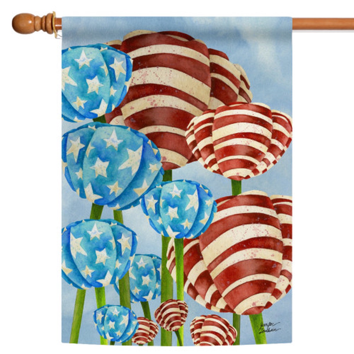Stars and Stripes Tulips Patriotic Outdoor Flag – 40″ x 28″