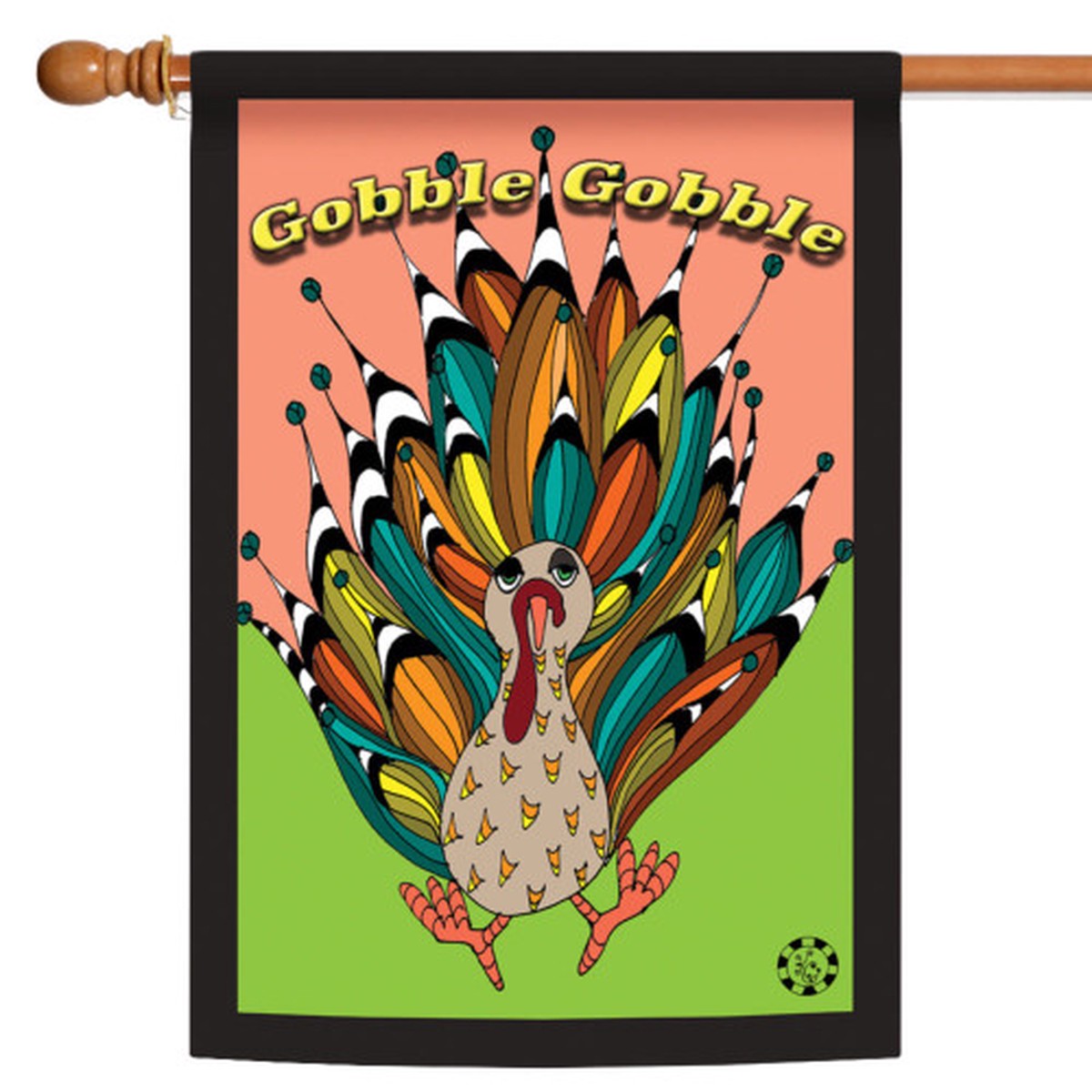 Yellow and Blue Gobble Gobble Thanksgiving Outdoor House Flag 40″ x 28″