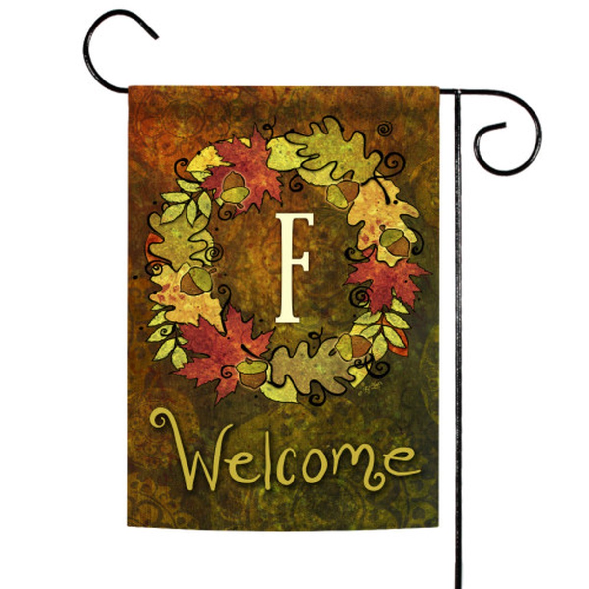 Yellow and Brown Fall Wreath Monogram F Outdoor Rectangular Mini Garden Flag 18″ x 12.5″