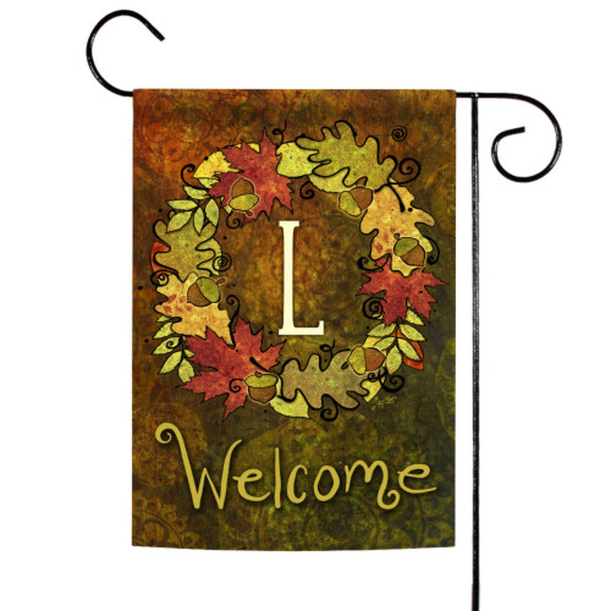 Yellow and Brown Fall Wreath Monogram L Outdoor Garden Flag 18″ x 12.5″